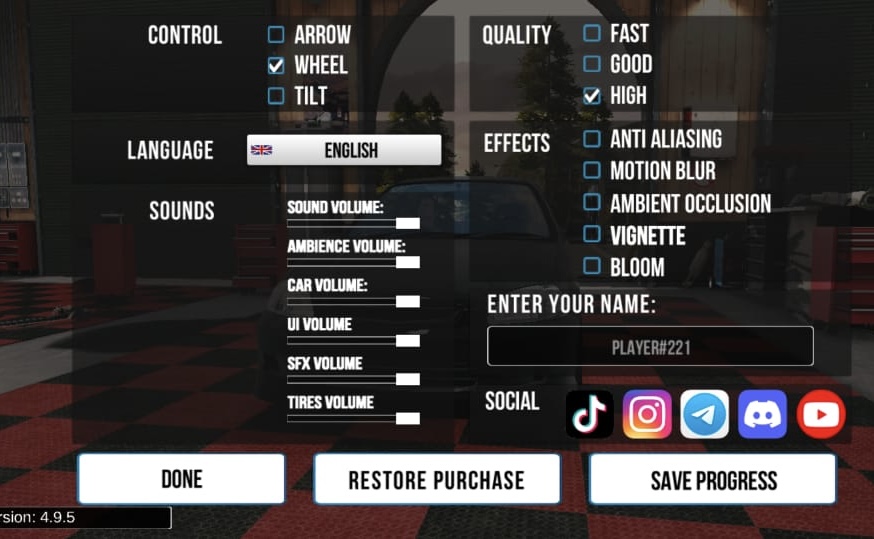 image showing the different settings of the car parking multiplayer mod apk game